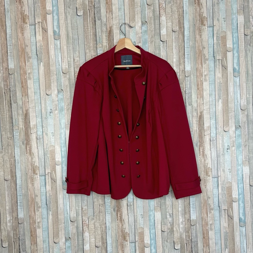 Modcloth 4X Red Glam Believer Knit Military‎ Button Jacket Blazer Retro Plus